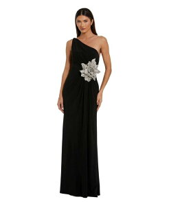 �}�b�N�_�K�� ���f�B�[�X �g�b�v�X �����s�[�X �t�����[�� �W���[�W�[ �t�����[ Mac Duggal Women's One Shoulder Jersey Gown with Rhinestone Floral Applique Black �u���b�N