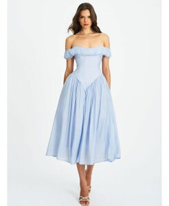 �~�X�T�[�N�� ���f�B�[�X �g�b�v�X �����s�[�X �~�f�B Miss Circle Women's Xavy Baby Blue Off Shoulder Corset Midi Dress Baby blue �u���[