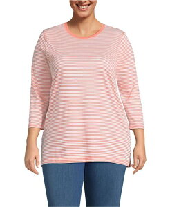 �����Y�G���h ���f�B�[�X �g�b�v�X �V���c �v���X�T�C�Y �R�b�g�� Lands' End Plusize 3/4 Sleeve Cotton Supima Tunic Top Sunset coral pink micro stripe �s���N