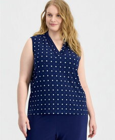 アンクライン レディース トップス シャツ Vネック プラスサイズ プリント Anne Klein Plusize Printed Triple-Pleat V-Neck Top Distant Mountain / Anne White ホワイト