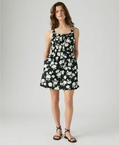 ���[�o�C�X ���f�B�[�X �g�b�v�X �����s�[�X �~�j �R�b�g�� Levi's Women's Vera Waisted Square Neck Cotton Mini Dress Jonna Floral Anthracite Night Egret