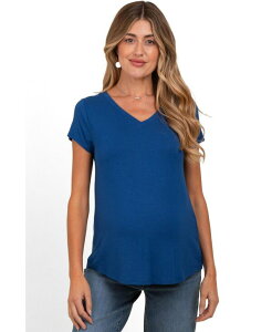 �s���N�u���b�V�� ���f�B�[�X �g�b�v�X �V���c V�l�b�N �}�^�j�e�B Pinkblush Basic V-Neck Short Sleeve Maternity Top Royal blue �u���[