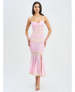 �~�X�T�[�N�� ���f�B�[�X �g�b�v�X �����s�[�X ���[�X�g���� ���[�X �}�L�V Miss Circle Women's Pallas Pink Lace Trim Crochet Mermaid Maxi Dress Pink �s���N