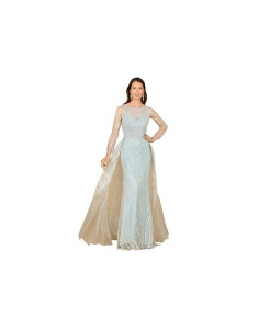 ���� ���f�B�[�X �g�b�v�X �����s�[�X �`���[�� �X�J�[�g ���[�X Lara Women's Long Sleeve Lace Gown with Tulle Overskirt Frost