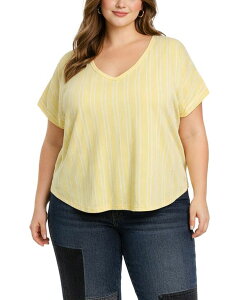 �R�C�� 1804 ���f�B�[�X �g�b�v�X �V���c �v���X�T�C�Y COIN 1804 Plusize Vertical Stripe Rolled-Sleeve Top Yellow/Natural �C�G���[