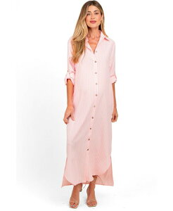 �s���N�u���b�V�� ���f�B�[�X �g�b�v�X �����s�[�X �{�^���_�E�� �}�^�j�e�B �}�L�V Pinkblush Maternity Striped Button Down Maxi Dress Pink �s���N