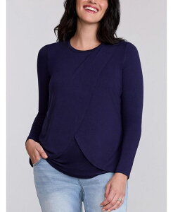 �}�U�[�t�b�h�}�^�j�e�B�[ ���f�B�[�X �g�b�v�X �V���c �N���[�l�b�N �h���[�v Motherhood Maternity Motherhood Crewneck Long Sleeve Draped Nursing Tee Peacoat
