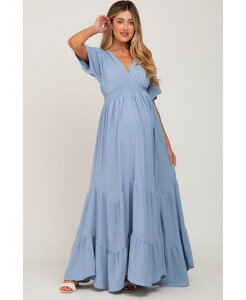 �s���N�u���b�V�� ���f�B�[�X �g�b�v�X �����s�[�X V�l�b�N �}�^�j�e�B �}�L�V Pinkblush Maternity Light Blue Deep V-Neck Maxi Dress Light blue �u���[