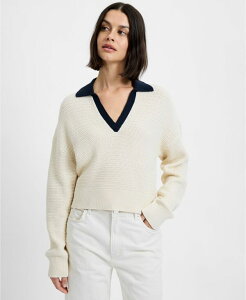 �t�����`�R�l�N�V���� ���f�B�[�X �A�E�^�[ �j�b�g�E�Z�[�^�[ �R���g���X�g French Connection Women's Mozart Contrastrim Knit Pull-On Sweater Ecru Marine �G�N����