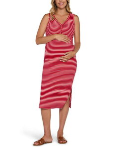 �}�U�[�t�b�h�}�^�j�e�B�[ ���f�B�[�X �g�b�v�X �����s�[�X �~�f�B �m�[�X���[�u Motherhood Maternity Women'sleeveless Henley Racerback Maternity Midi Dress Red & white stripe �z���C�g