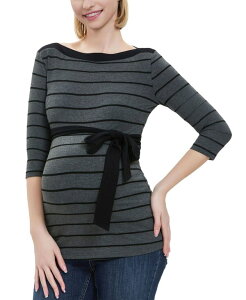�L�~�A���h�J�C ���f�B�[�X �g�b�v�X �V���c �}�^�j�e�B kimi + kai Maternity Striped Boat Neck Top Gray �O���[