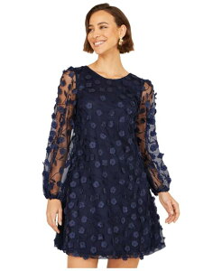 ���~�L�� ���f�B�[�X �g�b�v�X �����s�[�X �t�����[�� �t�����[ Yumi Women's Long Sleeve Floral Applique Tunic Dress Navy �l�C�r�[