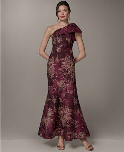 �_�i �L������ �j���[���[�N ���f�B�[�X �g�b�v�X �����s�[�X �����V�����_�[ Donna Karanew York Women's Jacquard One-Shoulder Long Fit & Flare Dress Prune Multi �}���`�J���[
