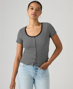 ���[�o�C�X ���f�B�[�X �g�b�v�X �V���c ���� Levi's Women's Austen Button-Up Short-Sleeve Top Annalise Stripe Anthracite Night Egret �X�g���C�v
