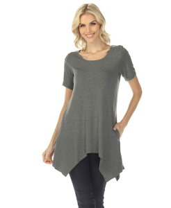 �z���C�g�}�[�N ���f�B�[�X �g�b�v�X �V���c White Mark Women �f short Sleeve Swing Tunic Top Gray �O���[
