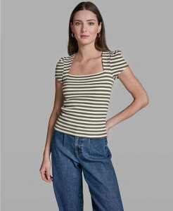 �r�[�V�r�[�W�[ ���f�B�[�X �g�b�v�X �V���c �L���b�v�X���[�u �L���b�v BCBG Women's Cap-Sleeve Square Neck Top White/Rustic Olive �z���C�g