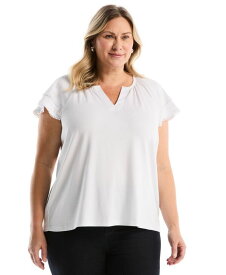 ラファエラ レディース トップス シャツ プラスサイズ 半袖 Rafaella Plusizeyelet Flutter-Sleeve Split Neck Short-Sleeve Top White ホワイト