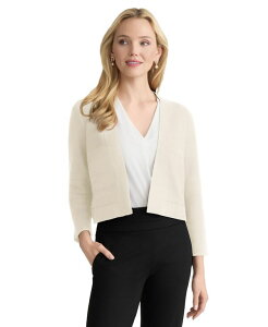 �W���[���Y�j���[���[�N ���f�B�[�X �A�E�^�[ �j�b�g�E�Z�[�^�[ �v�` �N���b�v�h Jones New York Petite Cropped Striped Stitch Shrug White Sand �z���C�g