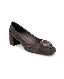 �v�����[�O�V���[�Y ���f�B�[�X �p���v�X �q�[�� Prologue Shoes Women's Mila Buckle Square Toe Block Heel Pump Brown print �u���E��