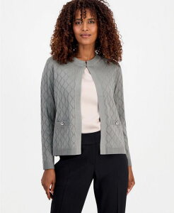 �J�X�p�[�� ���f�B�[�X �A�E�^�[ �j�b�g�E�Z�[�^�[ �J�[�f�B�K�� Kasper Women's Kiss-Front Diamond Stitch Cardigan Dark Sea Stone �X�g�[��