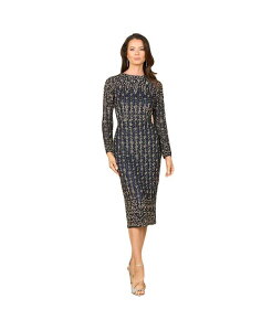 ���� ���f�B�[�X �g�b�v�X �����s�[�X �~�f�B Lara Women's Beaded Midi Dress with Long Sleeves Navy �l�C�r�[