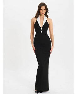 �~�X�T�[�N�� ���f�B�[�X �g�b�v�X �����s�[�X �}�L�V Miss Circle Women's Raelyn Black and White Business Casual Maxi Dress Black �u���b�N