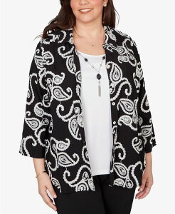 �A���t���b�h �_�i�[ ���f�B�[�X �g�b�v�X �V���c �v���X�T�C�Y �h�J ���[�X Alfredunner Plusize Crowd Pleaser Paisley Embroide red Two-In-One Top with Necklace Black �u���b�N