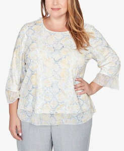 �A���t���b�h �_�i�[ ���f�B�[�X �g�b�v�X �V���c �v���X�T�C�Y �v�����g �j�b�g Alfredunner Plusize Al Fresco Python Printed Knit Flutter Sleeve Top Multi Yellow �C�G���[