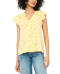 �T���A���h�W�F�X ���f�B�[�X �g�b�v�X �V���c V�l�b�N Sam & Jess Women'short Flutter-Sleeve V-Neck Top Yellow Rose �C�G���[