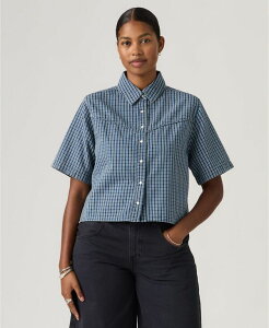 ���[�o�C�X ���f�B�[�X �g�b�v�X �V���c ���� �N���b�v�h �f�j�� Levi's Premium Women's Logan Short-Sleeve Cropped-Fit Denim Shirt Little Tiny Windows �f�j��