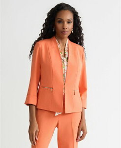 �J�X�p�[�� ���f�B�[�X �A�E�^�[ �W���P�b�g�E�u���]�� �v�` �u���U�[ Kasper Women's Zip-Pocket 3/4-Sleeve Blazeregular & Petite Mandarin