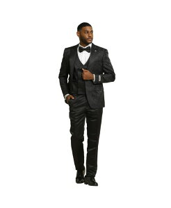 �X�e�C�V�[�A�_���X �����Y �A�E�^�[ �W���P�b�g�E�u���]�� �p���c �x�X�g Stacy Adams Men's 3-Piece Paisley Jacket With Solid Vest And Pantsuit Notch Lapel Black �u���b�N