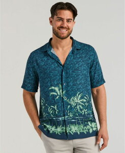 �L���[�o�x�� �����Y �g�b�v�X �V���c �v�����g Cubavera Men's Tropical Horizon Print Shirt Moonlit