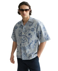 �X�R�b�`�A���h�\�[�_ �����Y �g�b�v�X �V���c ���� SCOTCH & SODA Men's Jacquard Spread Collar Short-Sleeve Shirt Delftiles Blue �u���[