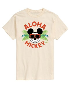 �G�A�E�F�[�u�X �����Y �g�b�v�X T�V���c AIRWAVES Men's Disney Aloha Mickey Summer Short Sleeve T-Shirt Beige Khaki �J�[�L