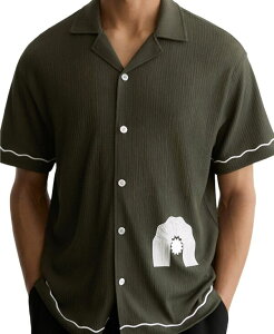���C�X �����Y �g�b�v�X �V���c �v�����g ���[�X REISS Men'solano Textu red Printed Placement Cuban Shirt Dark Green �O���[��