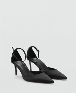�}���S ���f�B�[�X �V���[�Y �p���v�X �T�e�� �A���N�� MANGO Women's Ankle Strapsatin Court Shoes Black �u���b�N