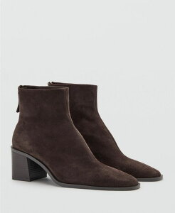 �}���S ���f�B�[�X �V���[�Y �u�[�c�E���C���u�[�c �X�G�[�h �q�[�� MANGO Women'suede Block-Heel Boots Dark Brown �u���E��