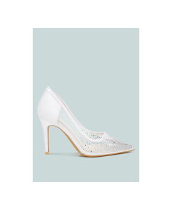 �����h�����O ���f�B�[�X �V���[�Y �p���v�X ���b�V�� London Rag High Ball Mesh Rhinestone Stiletto Pumps White �z���C�g