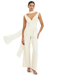 �~�X�T�[�N�� ���f�B�[�X �g�b�v�X �W�����v�X�[�c V�l�b�N �M���U�[ Miss Circle Women's Harper Ivory Ruched V-Neck Jumpsuit with Scarf Ivory �A�C�{���[