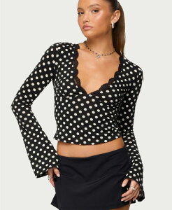 �A�f�B�N�e�b�h ���f�B�[�X �g�b�v�X �V���c �h�b�g�� �h�b�g ���[�X Edikted Women's Polka Dot Lacey Plunge Neck Top Black-and-white �z���C�g