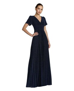 �}�b�N�_�K�� ���f�B�[�X �g�b�v�X �����s�[�X A ���C�� �v���[�c �g�[�� Mac Duggal Women's Pleated Metallic Flutter Sleeve A Line Gown Midnight ���^���b�N