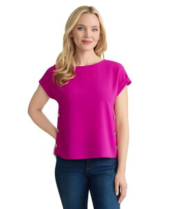 �W���[���Y�j���[���[�N ���f�B�[�X �g�b�v�X �V���c �v�` ���� �u���E�X Jones New York Petite Short-Sleeve Button Detail Blouse Bright Orchid
