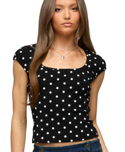 �A�f�B�N�e�b�h ���f�B�[�X �g�b�v�X �V���c �h�b�g�� �h�b�g Edikted Women's Mookie Square Neck Polka Dotop Black-and-white �z���C�g