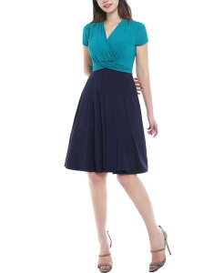 �L�~�A���h�J�C ���f�B�[�X �g�b�v�X �����s�[�X V�l�b�N �}�^�j�e�B kimi + kai Maternity V-Neck Faux Wrap Nursing Dress Navy/teal �l�C�r�[