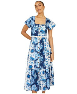 ���~�L�� ���f�B�[�X �g�b�v�X �����s�[�X �t�����[�� �~�f�B �t�����[ Yumi Women's Floral Belted Midi Dress Blue �u���[