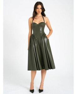 �~�X�T�[�N�� ���f�B�[�X �g�b�v�X �����s�[�X ���U�[ �t�F�C�N���U�[ Miss Circle Women's Eliana Olive Faux Leather Dress Green �O���[��