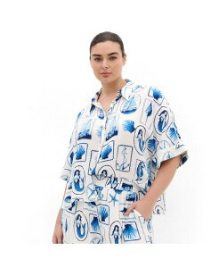 �V�e�B�[�V�b�N ���f�B�[�X �g�b�v�X �V���c �v���X�T�C�Y �v�����g CITY CHIC Plusize Lianamalfi Print Shirt Amalfi postcard