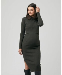 ���C�v�}�^�j�e�B ���f�B�[�X �g�b�v�X �����s�[�X �j�b�g Ripe Maternity Nella Long Sleeve Rib Nursing Knit Dress Ivy