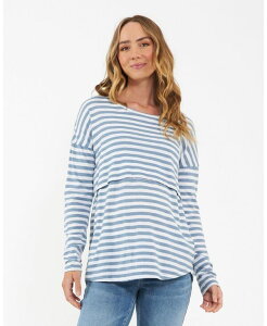 ���C�v�}�^�j�e�B ���f�B�[�X �g�b�v�X �V���c Ripe Maternity Ripe Lionelong Sleeve Nursing Tee in Petrol and White - Comfortable and Stylish for New Moms Petrol / white �z���C�g